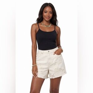 NWT Forever 21 White Distressed Shorts Sz 30 High Rise Relaxed Mom Shorts Cotton